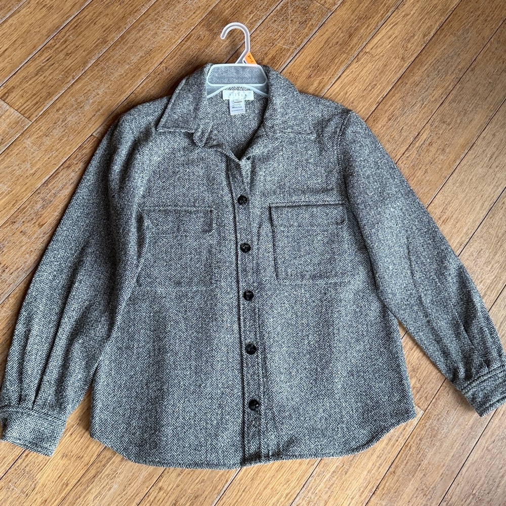 J. Jill Wool Blend HERRINGBONE shirt JACKET Button up collared Minimalist size 8